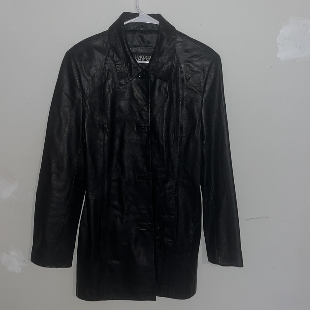 KASPER Men's Premium 3/4 Length Black Leather Coat - Picture 2 of 8
